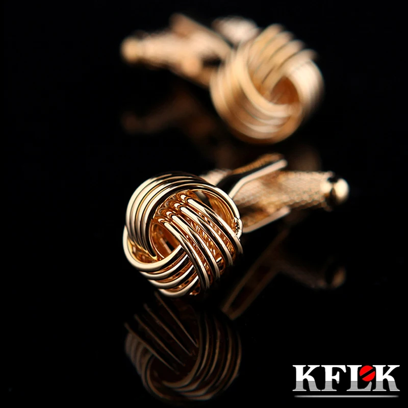

KFLK shirt cufflinks for mens Brand cuff button Gold-color cuff links High Quality Twist male gemelos abotoaduras guests