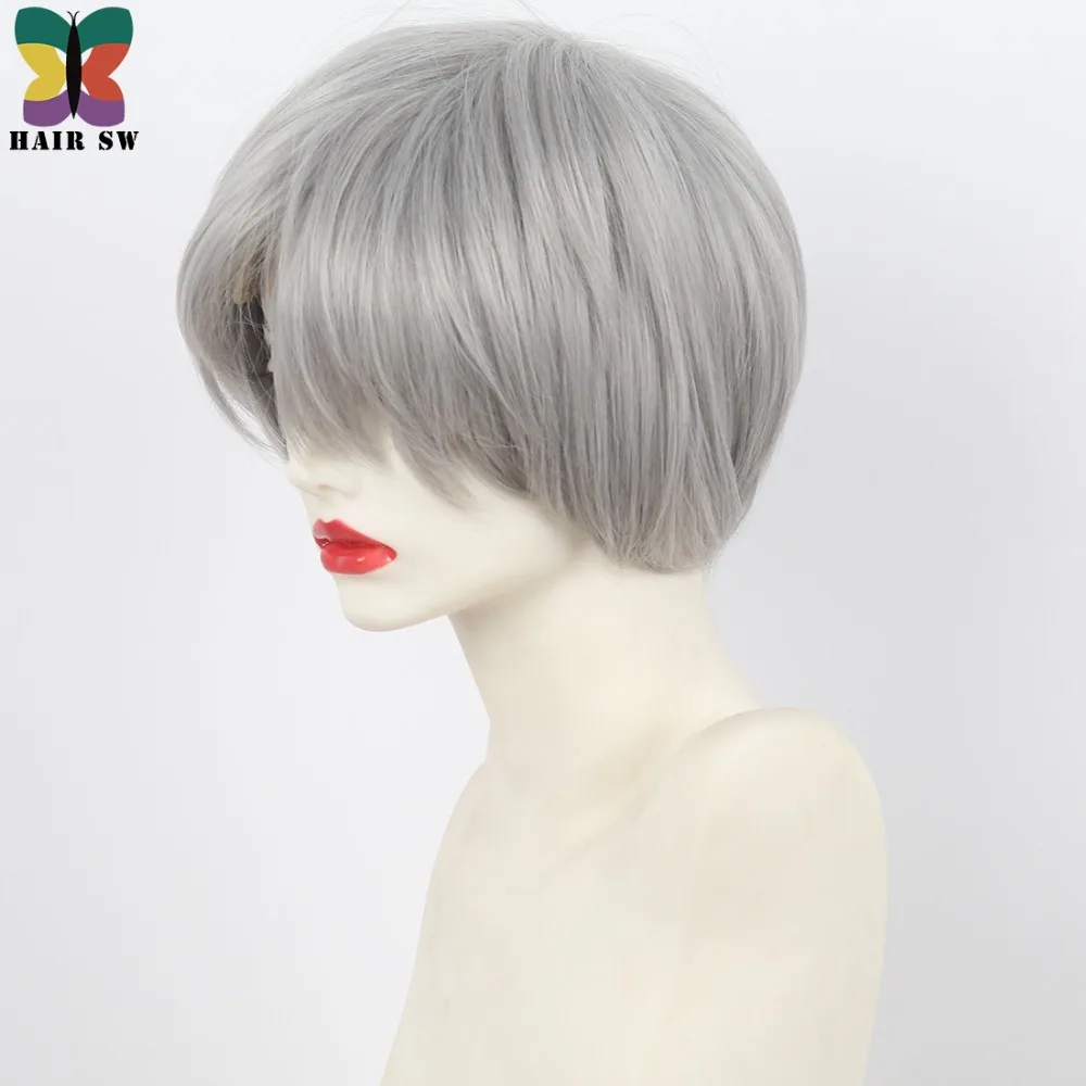 HAIR SW Short Straight Grey Synthetic Wig Haircuts Pixie Shag Hairstyles Classic Full Wigs For Women Over 50