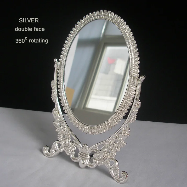 double-face foldable retro silver alloy metal table makeup dresser desktop cosmetic decorative mirror embossed frame 338A