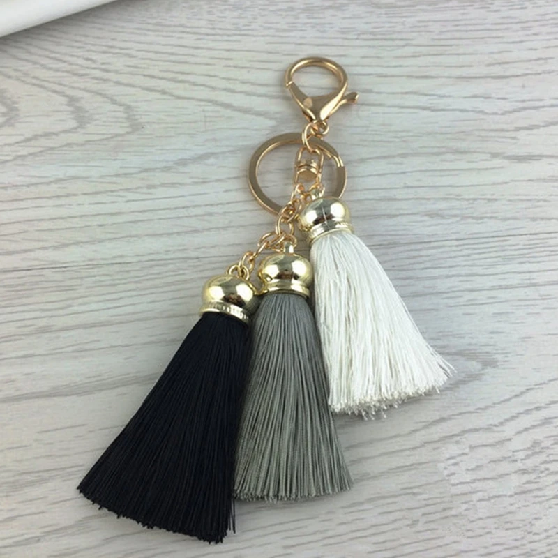 3pcs Set Colored Tassels Key Chains Gold Key Ring Woman Fashion Handbag Charms Men Keyring Car Trinket DIY Keychain Wedding Gift