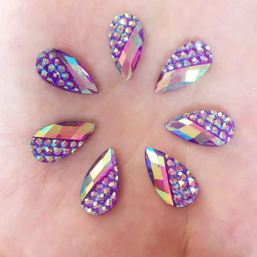 New 20pcs 9*18mm AB Resin Teardrop Flatback Rhinestone Scrapbook Embellishment Crafts R78