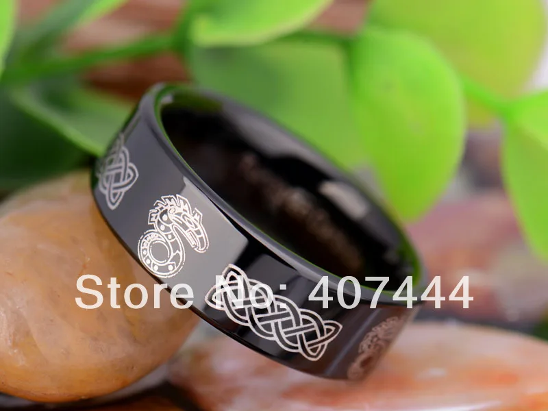 Free Shipping YGK JEWELRY Hot Sales 8MM Black Pipe Shadow Run Dragon Super Men's Tungsten Carbide Wedding Ring