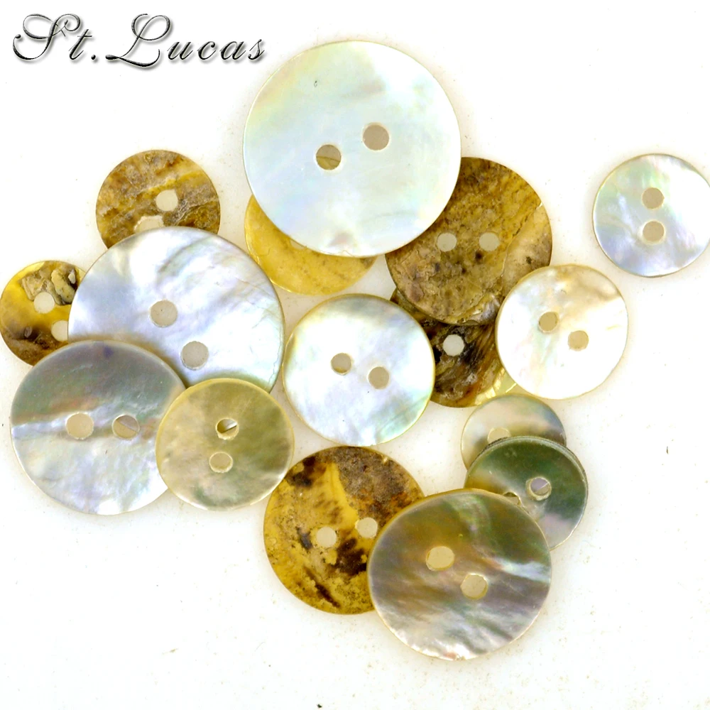 New 30pcs/lot Natural Shell Sewing Buttons Color Mother of Pearl MOP Round Shell 2 Hole Button garment Sewing Accessories DIY