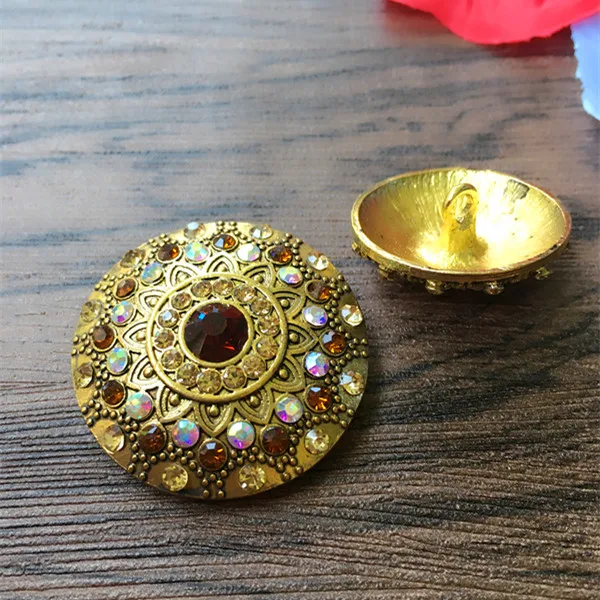 4Pcs/lot 22/28/35mm Retro colored rhinestone clothes button high-grade woolen cashmere coat round decorative button C006