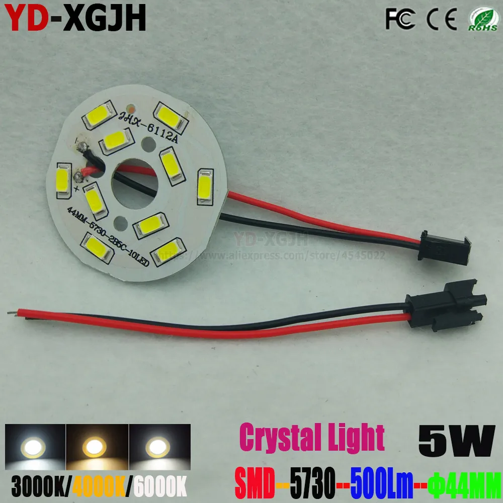 10P 5W 44mm LED PCB Light board Installed SMD 5730 LED Chips 2Pins Plug Male to Female Wire Connector for Crystal Light Bulb DIY