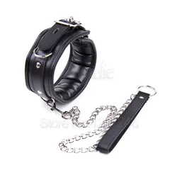 BDSM Leather Dog Collar Slave Bondage Belt With Chains Can Lockable, Fetish Erotic Sex Products Adult Toys For Woman Men Couples