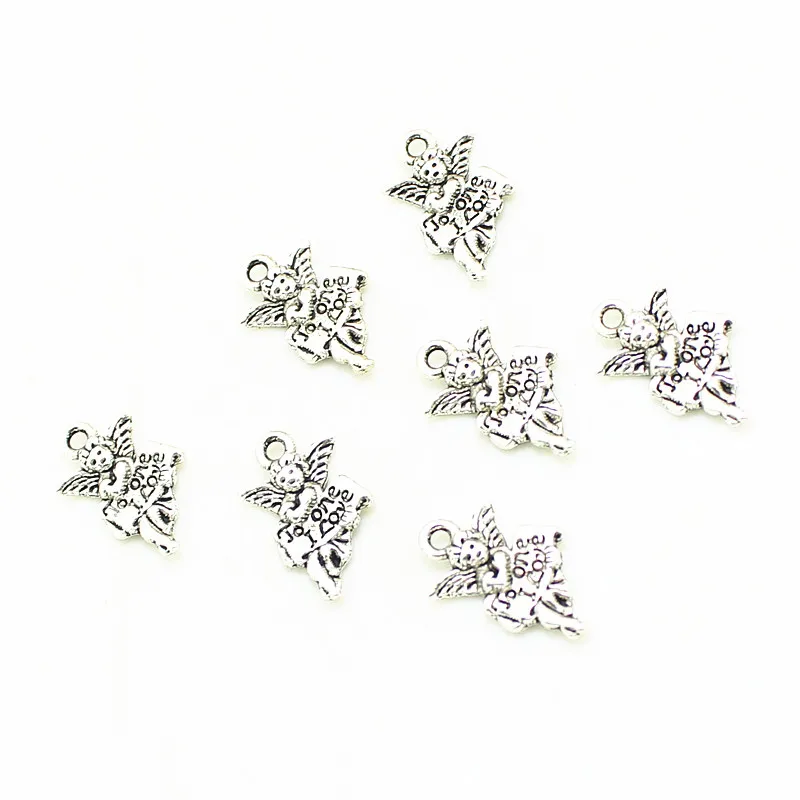 

Sweet Bell Free Shipping 60pcs/lot 10*19mm antique Color Engrave letters mini angel charms D1017