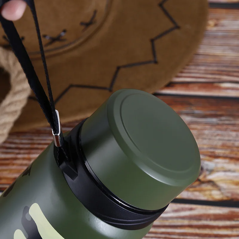 Keelorn 600ml 800ml Sports Camouflage Mug Quality Stainless Steel Lanyard Strap Vacuum flask Creative Simple Straight Cup