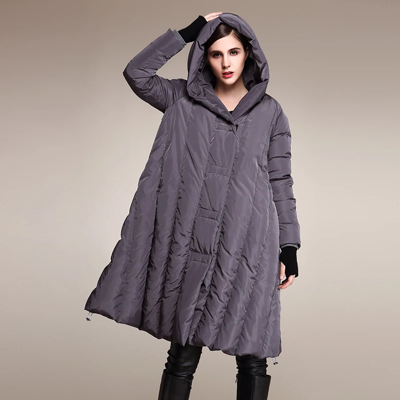 Winter fashion 90% Duck Down Coat Fashion Oversized Hooded Cloak Style Long Down Jacket Female Loose Thicker Warm Coat Wj1307