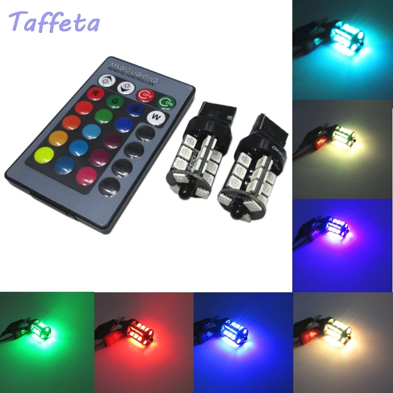 

2PCS 12V T20 7440 27SMD 5050 Multi-Color RGB LED Replacement Turn Signal Light + Remote Control