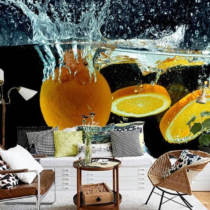 beibehang custom mural 3d wallpaper fruit orange water splashing creative photo mural living room video TV background wall paper