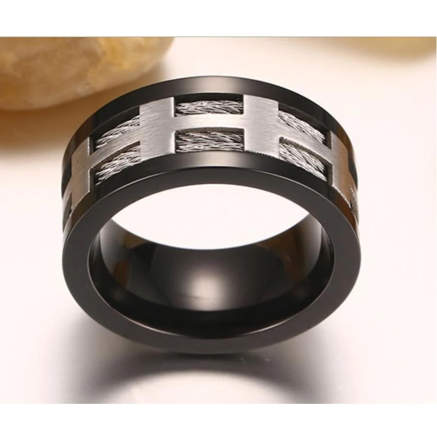 Hot Fashion Deisgn IP Black Plating 316L Stainless Steel Pave Matte Finish and Unique Cross For Punk Style Ring Jewelry