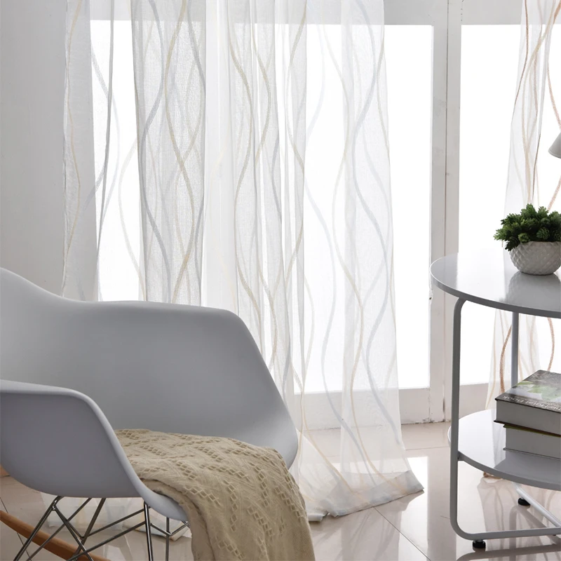 Simple Stripe Window Curtains for Living Room Kids Bedroom European Style Custom Size Veil Sheer Voile Tulle Curtains