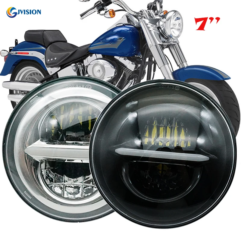 Black/Chrome Motorcycle 7 Inch LED Headlamp For Harley Softail Slim Fat Boy 7'' High Low Beam DRL Projector Headlight