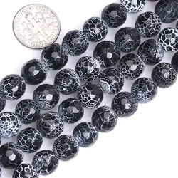 Natural Stone Frost Cracked Dream Fire Dragon Veins Black Faceted Agates Beads For Jewelry Making 15 inch Fashion Jewelry Bead