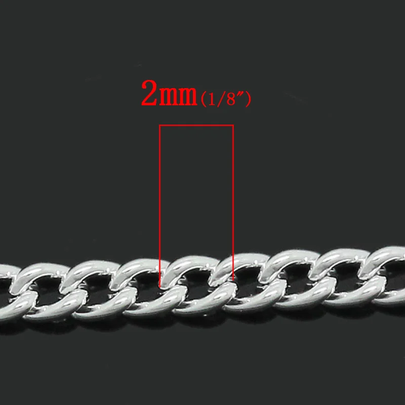 Iron Alloy Soldered Link Curb Chain Findings Silver Color Metal Chains DIY Making Necklace Bracelets Jewelry Gifts 2x1.5mm,10M