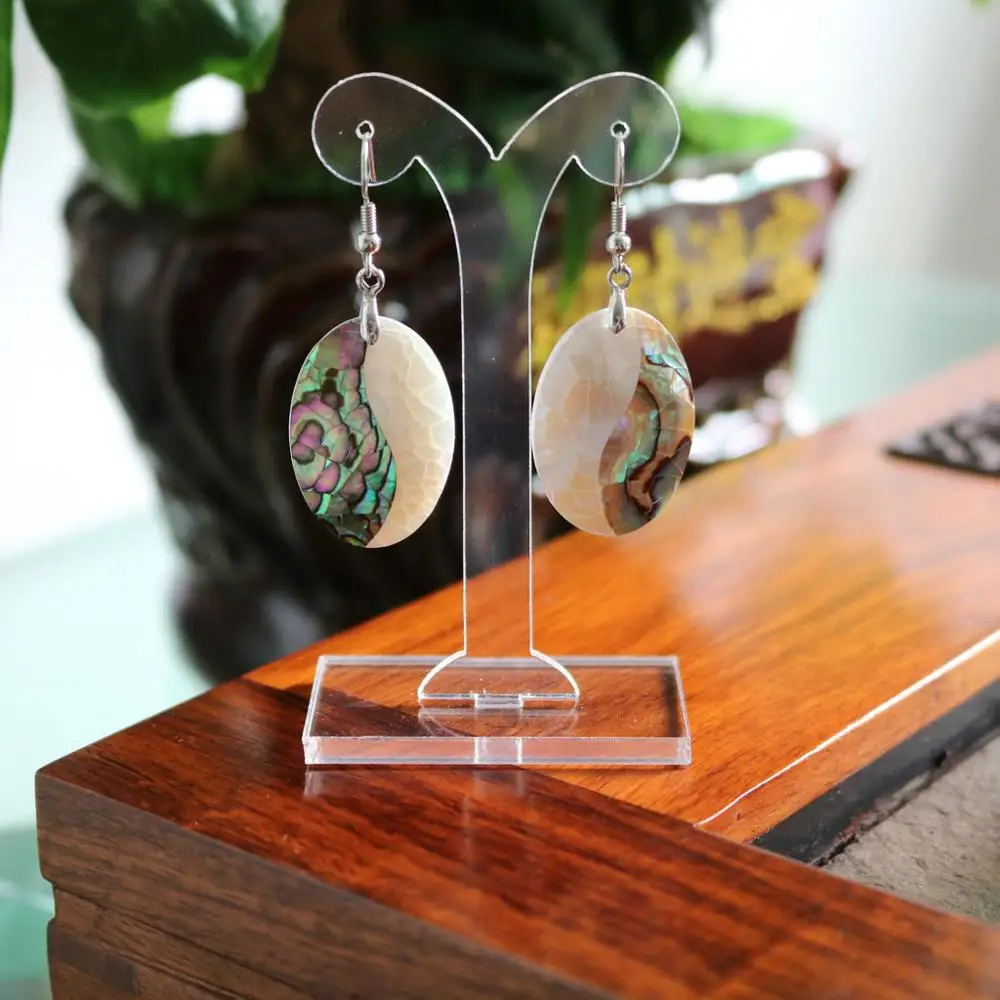 European And American Fashion 1 Pairs Oval White + Green Abalone Shell Ladies  Earrings