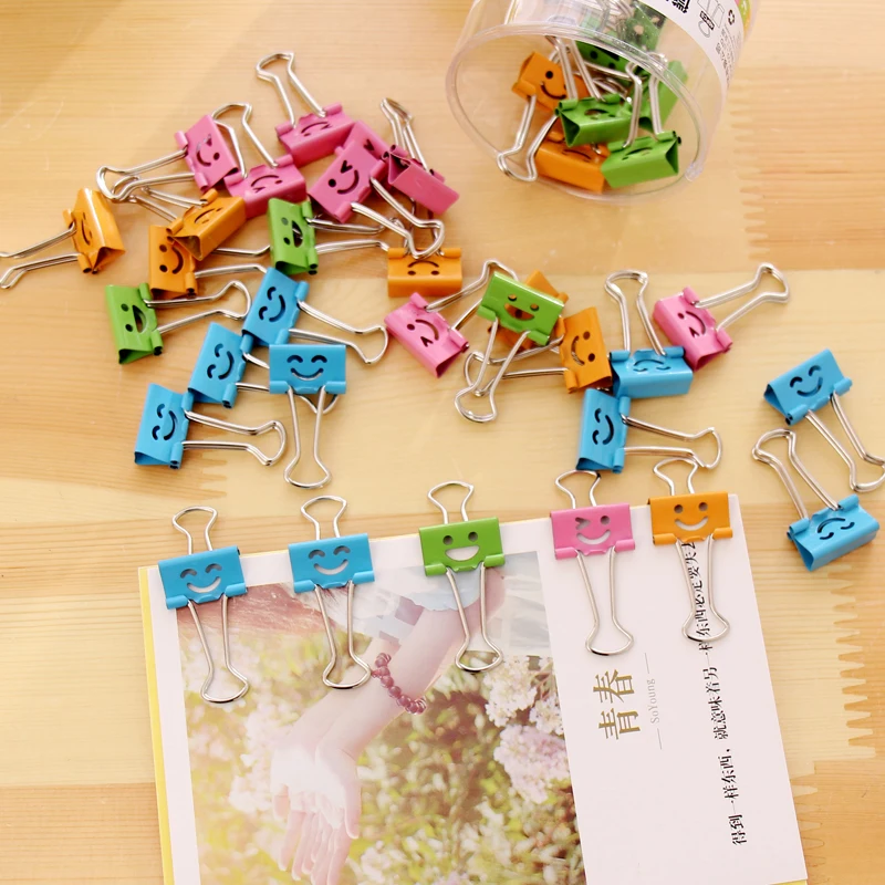 40 pcs/box 19mm Cartoon smiling face long tail clips folder smiling expression paper clips office supplies