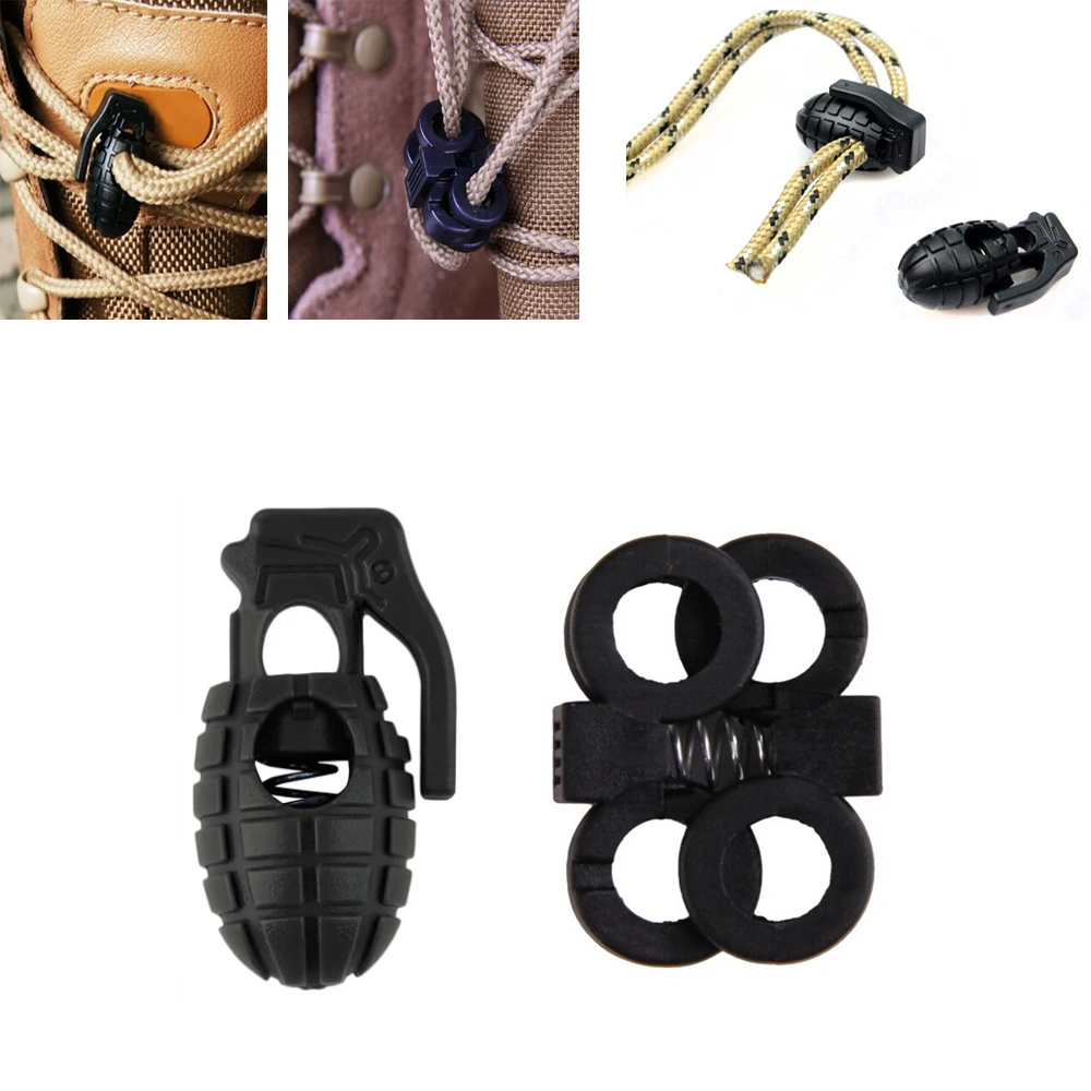 Shoelace Shoe Lace Grenade Buckle Stopper Rope Clamp Paracord Lock Camp Hike Outdoor Survive Cord Clip