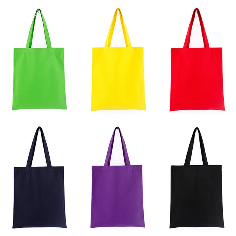 

50Pcs Colorful Blank pattern Canvas Shopping Bags Eco Reusable Foldable Shoulder Bag Handbag Tote Cotton Tote Bag Custom log0