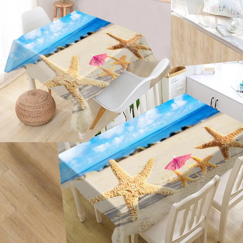 

Starfish Summer Sand Table Cover Printing Waterproof Tablecloth More Size Tablecloths Kitchen Wedding Hotel Decoration