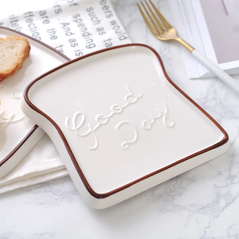 Toast Shape Porcelain Plates for Breakfast, Dishes, Food, Bread, Dessert Tray, Breakfast Dinnerware, Kitchen Accessories