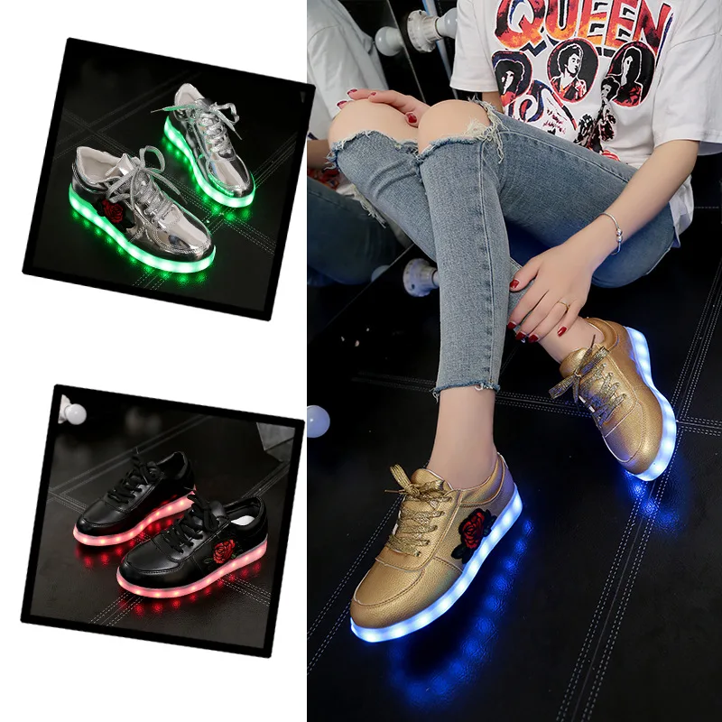 RayZing Rose Blume Glowing Turnschuhe Neue 30-44 Leucht Turnschuhe für Mädchen Jungen Frauen Schuhe mit Licht Led Schuhe