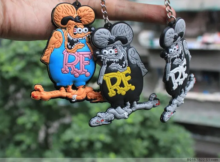 20pcs/Lot RF ratfink rat fink mooneyes mouse pvc plastic keychains keychain for men wholesale