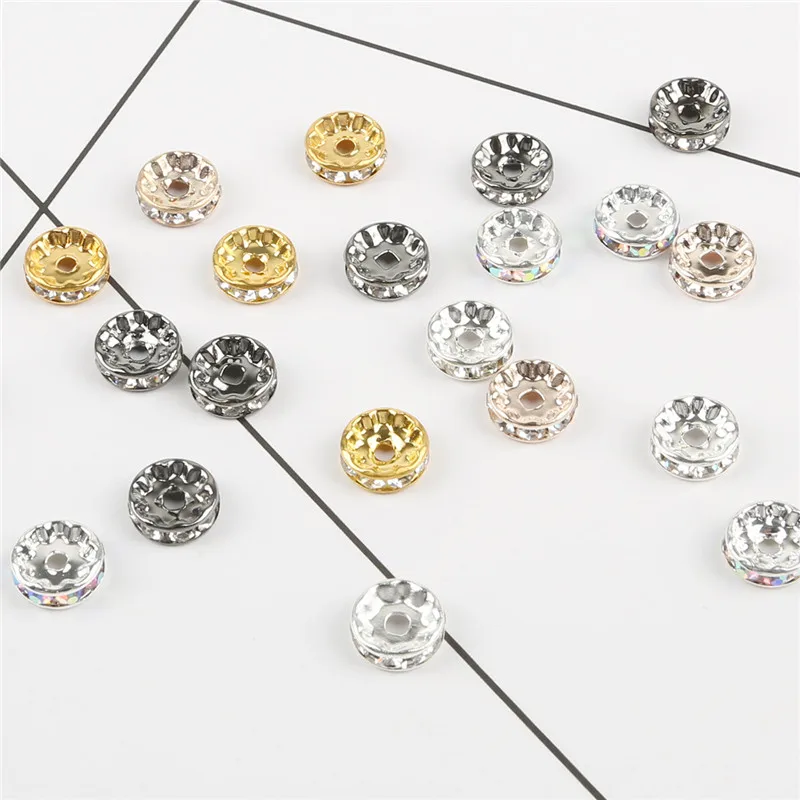 4 6 8 10mm Gold/Gunmetal/Silver Color Crystal Rhinestone Rondelles Loose Spacer Beads For DIY Bracelet Jewelry Making Findings