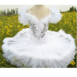 Tutú de Ballet profesional para niños, disfraz de Lago de los cisnes blancos, faldas de baile de plumas para niñas