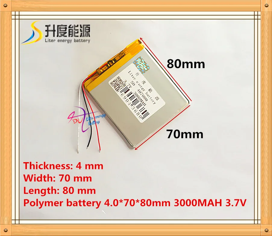 3 wire The tablet battery 3.7V 3000mAH 407080 Polymer lithium ion / Li-ion battery for tablet pc battery