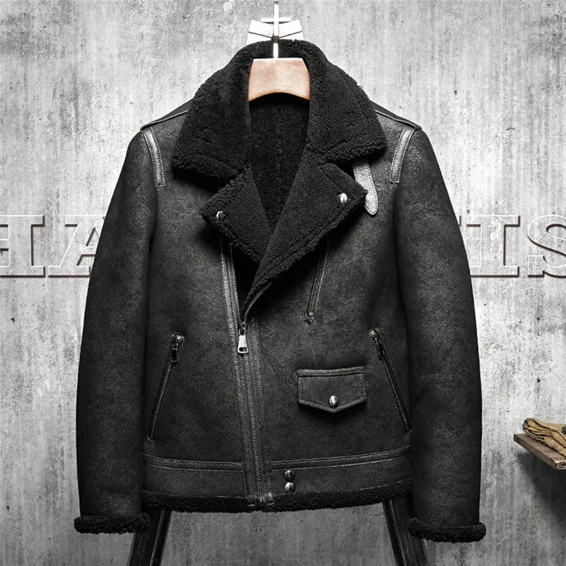 Denny&Dora B3 Men's Shearling Leather Jacket - Original Flying Jacket, Men's Fur Coat, Pilots Coat