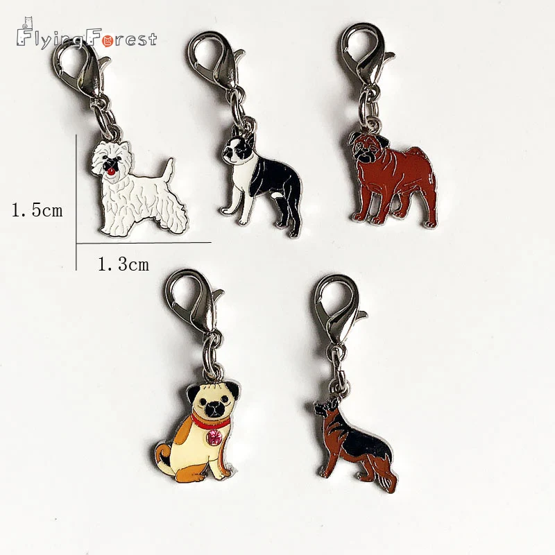 Key Chain 5pcs/lot Mini Pet dog Bag metal charm Pug SharPei German shepherd Charms Pendants Jewelry Making DIY Key Chain