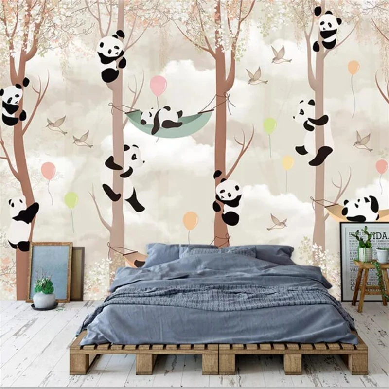 

wellyu Cartoon panda children's room background wall custom large mural green wallpaper wallpapers for living room