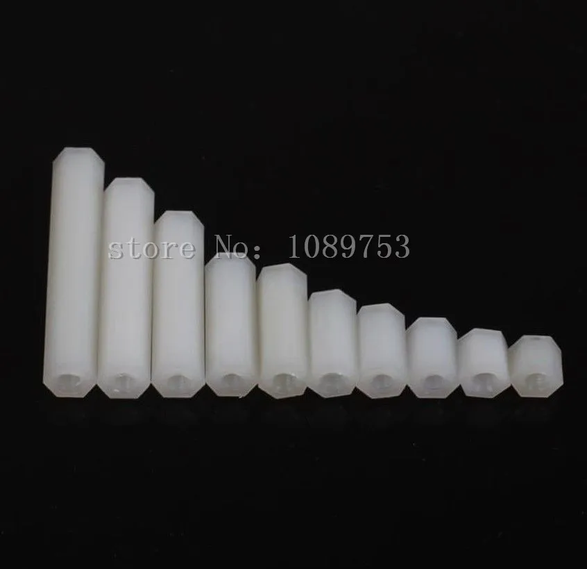 50Pcs M2 M2.5 M3 M4 White Hex Nylon Standoff Spacer Column Flat Head Double Pass Nylon Plastic Spacing Screws