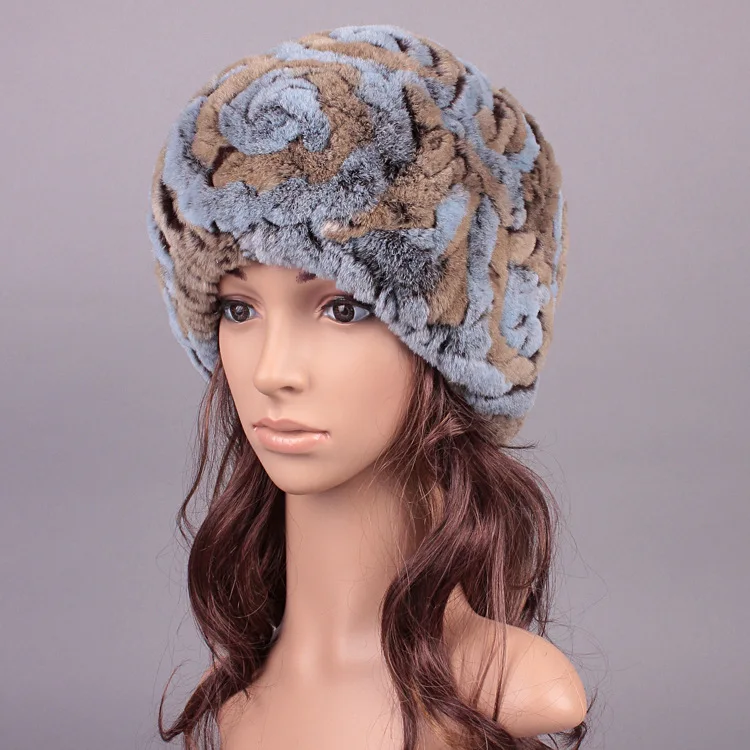 

Fashion Winter Hats for Women Rabbit Fur Female Earmuffs Caps Round Hat Fashion Warm Fur Hat