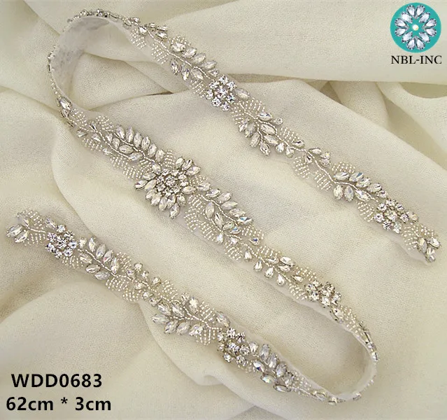 (30pcs)Wholesale bridal sash hand beaded sewing clear opal crystal rhinestone appliques iron on for wedding dresses WDD0683