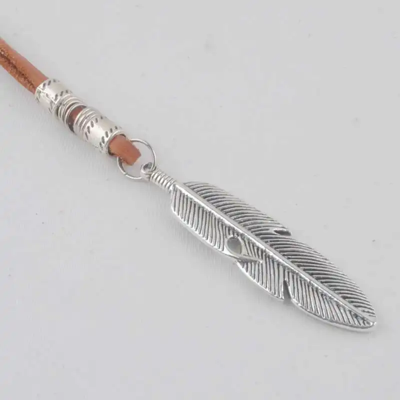 New Collares Necklaces Cool Rock Feathers Pendant Genuine Leather Long Chain Vintage Design image 3