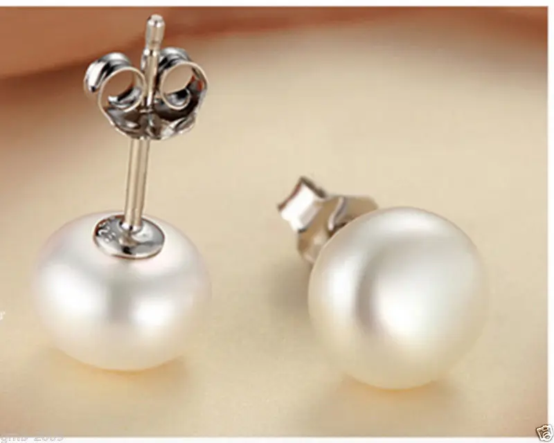 6-7mm Natural White Cultural Freshwater Pearl 925 Sterling Silver Stud Earrings