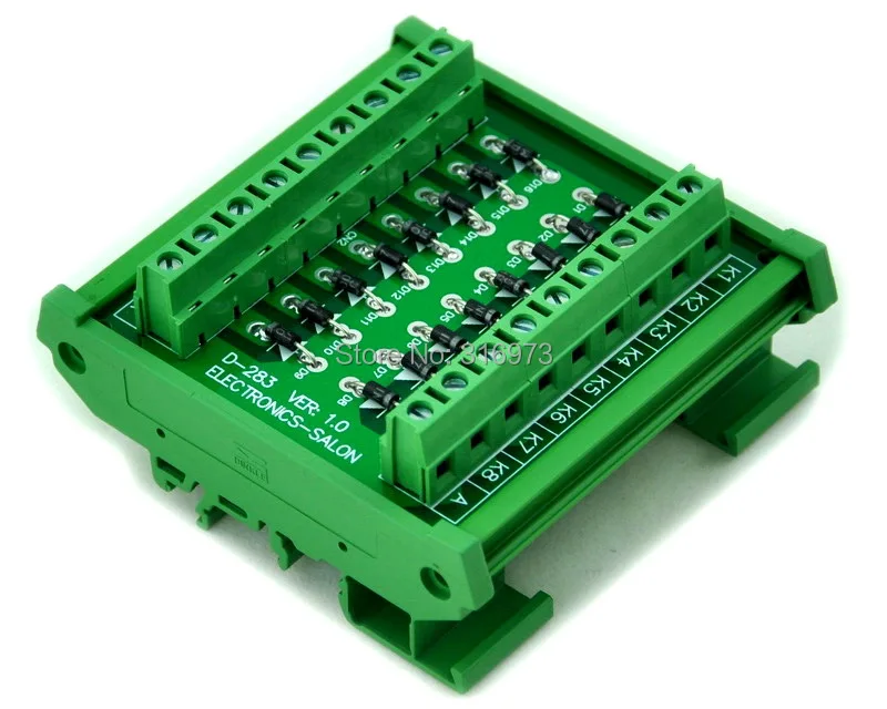 

DIN Rail Mount 1 Amp 1000V Common Anode 16 Diode Network Module, 1N4007.