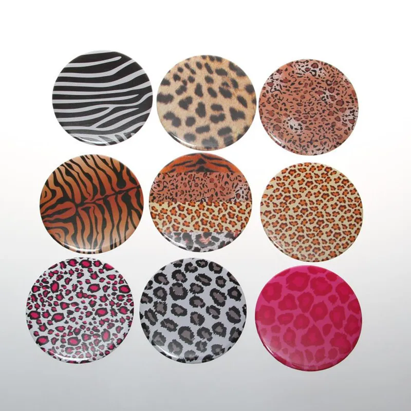 75mm Exquisite plastic foldable pocket mirror round shape Portable makeup mirror sexy Leopard design Cosmetic mirrors