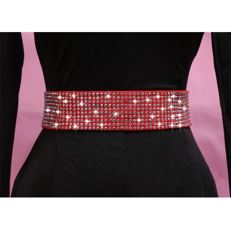 New Latin Dance Accessories 2 Colors Crystals Red/Black Waist Belt Chain Decorated Ballroom Latin Hip Scarf For Women BL1847