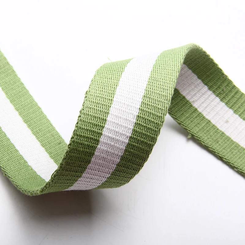 

New Design 38MM High Quality Twill Cotton Webbing 2.3MM Heavy Thick Tape For Sale White/Green