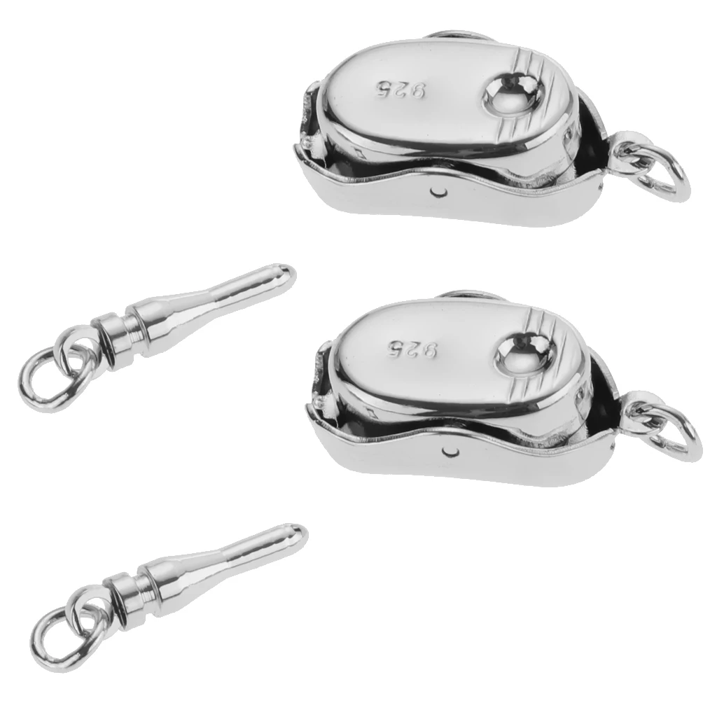 2 pcs 925 Sterling Silver Color Connector Buckle Clasp for DIY Necklaces Bracelets Jewelry Makings Findings Supply Accessories