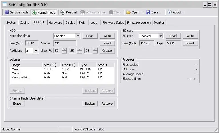 SetConfig 2.8.1 for RNS Identify the Troublesome Units Change the PIN Code Erase the NAND Memory Obd2 Scanner