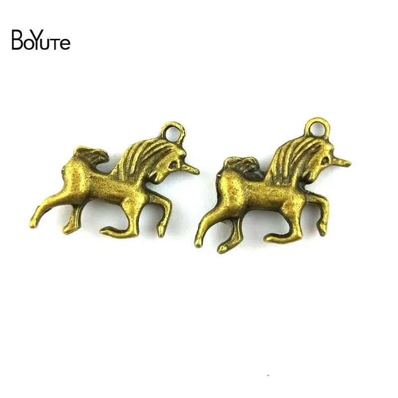 BoYuTe (50 Pieces/Lot) 22*14*5MM Antique Bronze Plated Metal Unicorn Charms Pendant Diy Jewelry Makings