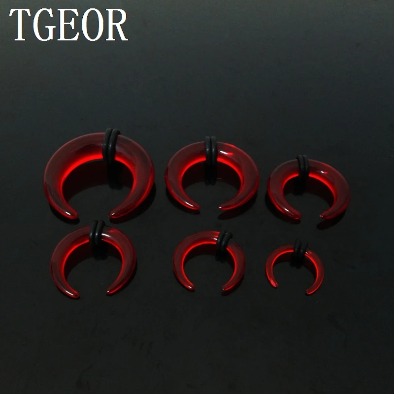 New 1 pair mixed 6 gauges mixed clear colors horseshoe ear expander acrylic piercing ear taper free shipping