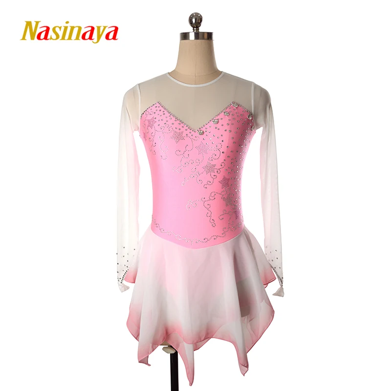 

Custom Figure Skating Girl Dress Dance Costume Sexy Skating Pink Long Sleeve Skirt