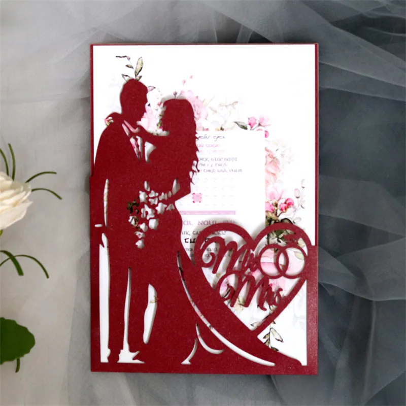 Romantic wedding invitation Mr Mrs laser cut card bridal shower save the day supply personalized printing 50pcs/lot