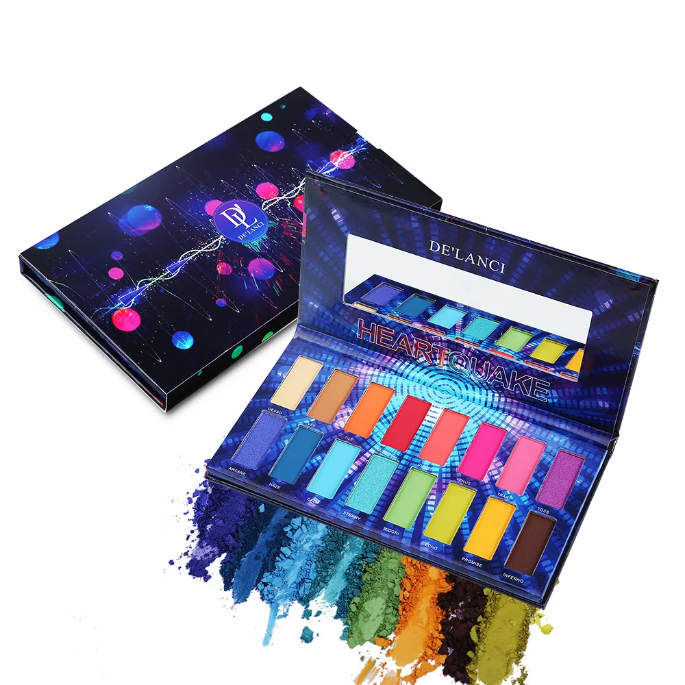 De\'lanci glow matte High pigmented, beauty bomb,eye shadow palette with 16 colors of neon pigment,, color cosmetics, makeup set